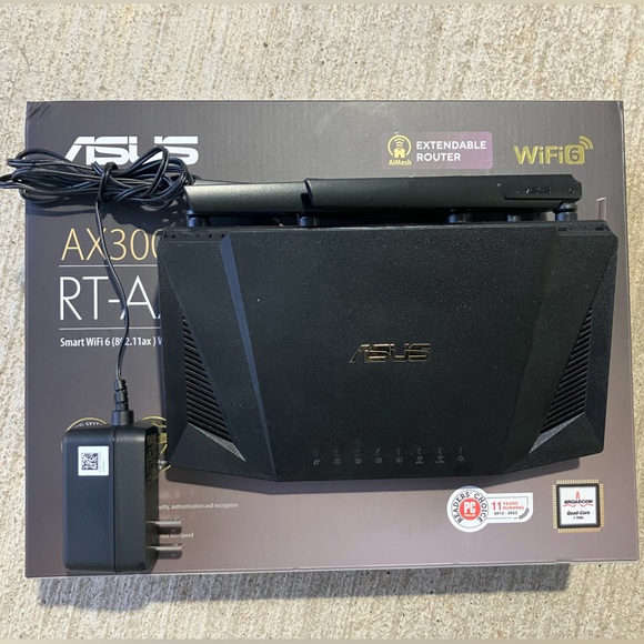 Asus AX3000 WiFi 6 Dual Band Gigabit Wireless Internet Router - Black - Picture 1 of 5